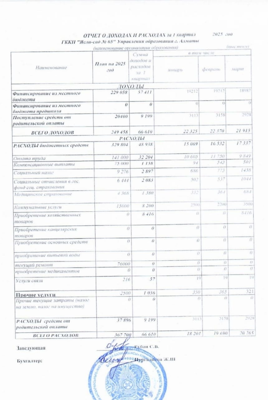 Отчет о доходах и расходах